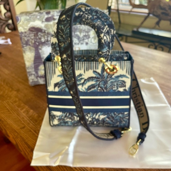 Dior White Blue and Gray Lady-D Canvas Bag - Picture 13 of 17